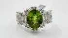 3.36 ct Oval Peridot w LC White Sapphire Baguettes Sterling Ring NWT- 9