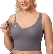 [MOMANDA] Women's Nursing Bras Longline Sports Breastfeeding Bra V Neck Sleeveless Tank Top with Built in Bra