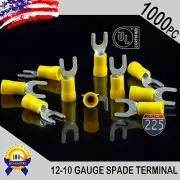 1000 Pack 12-10 Gauge Vinyl Spade Fork Crimp Terminals #10 Stud Tin Copper Core