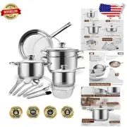 Health-Conscious 15-Piece Stainless Steel Induction Cookware - Dishwasher Safe