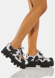 [T.U.K.] Cow Print Open Top Dino Lug Oxfords