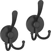 Suction Cup Hooks, Large Double Shower Hooks for Inside Shower, Heavy Duty Suction Hook for Glass Window, Double Hook for Hanging Bath Towels - 2 Pack, Black