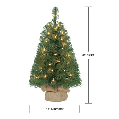 NWT Holiday Time 24 inch Mini Christmas Tree Artificial with Prelit 35 Lights