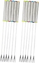 LAPYAPPE 12Pcs Stainless Steel Fondue Fork with Heat Insulation Handle Multi Color Fruit and Chocolate Forks for BBQ Picnic and Camping Use