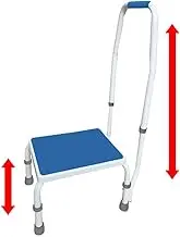 AdjustaStep(tm) Deluxe Step Stool/Footstool with Handle/Handrail Height Adjustable. 2 Products in 1. Modern White/Blue Design. New for 2016.