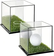 Golfs Ball Display Case - Double Acrylic Clear Display Cube Holder | Protective Square Box for Baseball Display, Sports Memorabilias Organizer, Collector's Showcase for Desk or Shelf Use