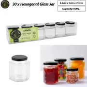 30 x Hexagonal Mini Glass Jars Kitchen Pantry Storage Conserve Container 95ML