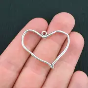BULK 30 Heart Charms Antique Silver Tone Artsy Design 2 Sided - SC3739