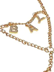 [Generic] Rhinestone Letters Pendant Waist Chain Thongs Panties Beach Chain Thong Bikini Elastic Underpants Letter Rhinestone G String Waist Body Jewelry for Women Party