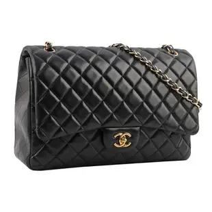 CHANEL 金釦小羊皮 MAXI JUMBO COCO 口蓋包(黑色)_展示品 A47600 Y01295 94305