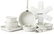 SENSARTE 17 Piece Pots and Pans Set, Nonstick Detachable Handle Cookware, Induction Kitchen Cookware Set with Removable Handle, Healthy Non Stick RV Cookware, Dishwasher ＆ Oven Safe, PFOA Free (White)
