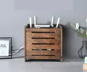 Wooden Wireless WiFi Router Storage Box Modem Router Cover Wood Shelf Power S...