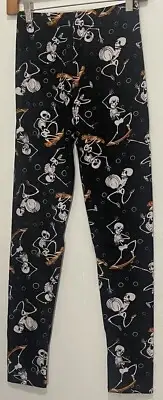 New Mix Women's Leggings Skeleton Skateboard Black Multi Print One Size NWT