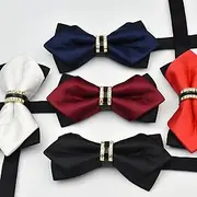 Men's Bow Tie Neckties Bowtie Pre-Tied Adjustable Rhinestones Bow Plain Wedding Birthday Party