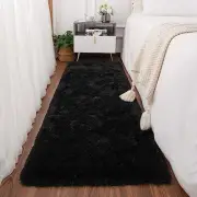 Black Runner Rug for Bedroom 2x4 Feet, Fluffy Shag Area Rugs for Living Room