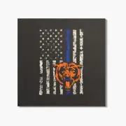 Chicago Bears NFL US Flag Thin Blue Line 4'' X 4'' Square Wooden Coaster