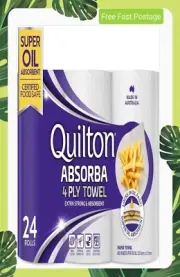 Quilton Absorba Paper Towel Rolls, Pack of 24 Free Fast Delivery AU