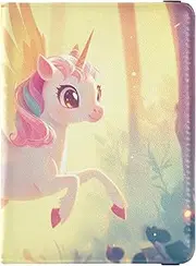 [Amooorous] Cute Cartoon unicorns with Wings Rainbow Colorful Leather decorative travel wallet womens passport holder Vaccine Case Protector Cover Passport Case Lightweight, cute cartoon unicorns with wings