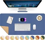 Giecy Leather Desk Pad, Dual-Sided Natural Cork & PU Leather Desk Pad, 90 x 43 cm Computer Desk Mat Extended Keyboard Mouse Pads Writing Mat Desk Blotter Pads Mats for Laptop Gaming PC (Navy Blue)