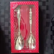 Wallace Silversmiths Silverplate Salad Serving Set Santa Spoon/Snowman Fork, NIB