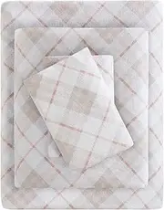Sleep Philosophy True North Cozy Flannel Warm 100% Cotton Sheet - Novelty Print Animals Stars Cute Ultra Soft Cold Weather Bedding Set, King, Pink Plaid 4 Piece