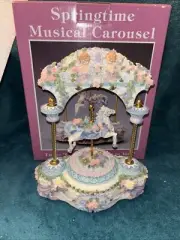 Vintage Springtime Musical Animated Carousel Music Box Movement New Nice! #SS