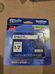 NEW Brother P-Touch TZe231W 1/2 Laminated Label Black Print On White Tape
