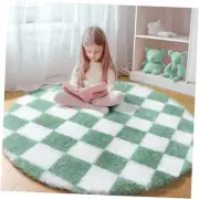 Round Rug 4ft for Bedroom, Fluffy Soft Circle Area 4' x 4' Sage Green / White