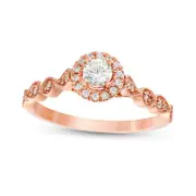 0.38 CT. T.W. Natural Diamond Frame Alternating Shaped Shank Antique Vintage-Style Engagement Ring in Solid 14K Rose Gold