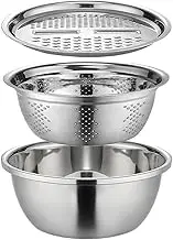 German Mixing Bowl Set Grater Bowl, German Multifunctional Stainless Steel Basin, Colander Basin Mixing Bowl Set, Grater Bowl Drain Basket Vegetable Cutter