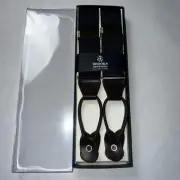Brooks Brothers Suspenders Button End Navy Blue Leather Trim New In Box
