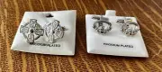New Set of 2 Solvar Tara Ireland Rhodium Plated Cufflinks Claddagh & Cross