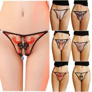 Seductive Lace Pendant Women's Open Crotch T Back Thong Sexy Embroidered See