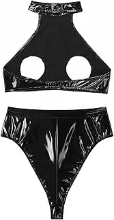 [GRRKDFQ] Women'S Lingerie & Underwear Open Bust Crop Top High Cut Zipper Belt Briefs