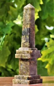 235MM Green Labradorite Quartz Crystal Carved Healing Decor Stone Pietra Tower