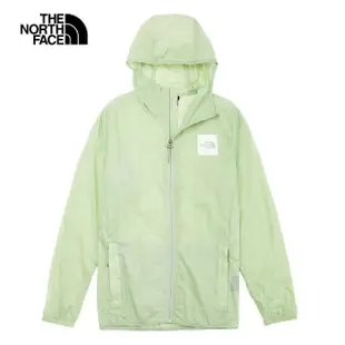 【The North Face 官方旗艦】北面男款綠色防風防潑水防曬品牌標語連帽外套｜7WDQI0G