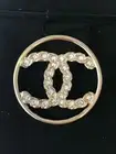 CHANEL 2019 GOLDEN TONE CC LOGO WHITE CRYSTALS ROUND BROOCH PIN CHARM
