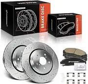 A-Premium 12.60 inch (320mm) Front Drilled and Slotted Disc Brake Rotors + Ceramic Pads Kit Compatible with Select Acura Models - MDX 2014 2015 2016, 6-PC Set
