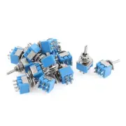 15pc AC 125V 6A 6Pin 2 Positions ON-ON DPDT Latching Mini Toggle Switch Blue