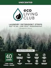 Eco Living Club Laundry Detergent Sheets Hypoallergenic, Eco-Friendly, Biodegradable, Plastic Free, Paraben and Cruelty Free, Travel Friendly Eco-strips (40 Load) (Unscented) Fresh