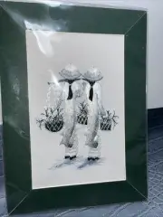 Hand Stitched Vietnamese Picture Of Two Girls Walking W/ Flowers Ready To Frame