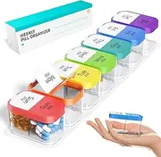 Amorvolat Weekly Pill Organizer 7 Day (2 Times a Day) – Portable Travel Pill Box with Locking Lid & Daily Compartments, AM PM Large Pill Case, Medicine Dispenser for Medication, Vitamins, Fish Oils