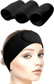 Sztxj 3PCS Washable Hair Makeup Headband Black Scratch Headband Headband For Spa Yoga Sports Make Up Face Care (Black)