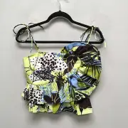 Tanya Taylor Womens Zest Multi Claudette Tie Shoulder Ruffle Peplum Top 00 $395
