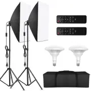 Studio Softbox Photography Lighting Kit with 150W 3000-6000K LED Bulbs Remote
