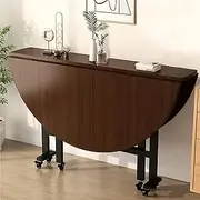 Versatile Walnut Round Folding Dining Table: Compact, Drop Leaf Kitchen Table with Space-Saving Design, Extension for Small Spaces, 6 Wheels for Easy Mobility, Ideal for Dinner
