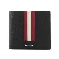 在飛比找momo購物網優惠-【BALLY】Trasai 防刮牛皮紅白條紋對開8卡短夾(黑