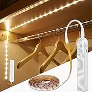 Motion Sensor Light,Minsezhi 3M/10FT LED Strip Lights,LED Closet Strip Light,Counter Light Band,Under Cabinet Lights,5V USB Battery Powered Cabinet Closet Night Tape Lights,Waterproof-Warm White