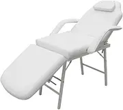 vidaXL Adjustable and Portable Faux Leather Facial Treatment Chair with Removable Arm Rests and Carrying Bag - White