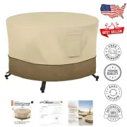 Protective 56-Inch Round Fire Pit Table Cover with Elastic Hem & UV Shielding